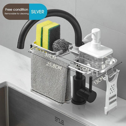 Faucet-Mounted Kitchen Storage Solution with Shelf