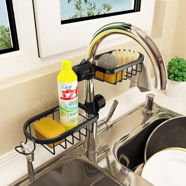 Faucet-Mounted Kitchen Storage Solution with Shelf