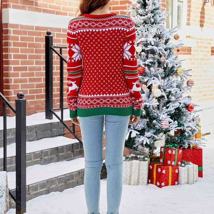 Festive Cheer Letter Print Crewneck Sweater - Warm Acrylic Holiday Top