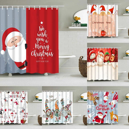 Festive Christmas Shower Curtain Set with Santa and Snowman Designs - Très Elite