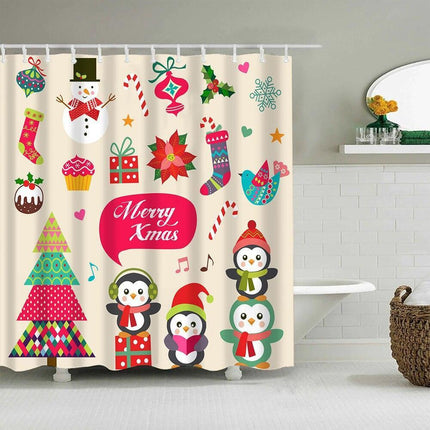 Festive Christmas Shower Curtain Set with Santa and Snowman Designs - Très Elite