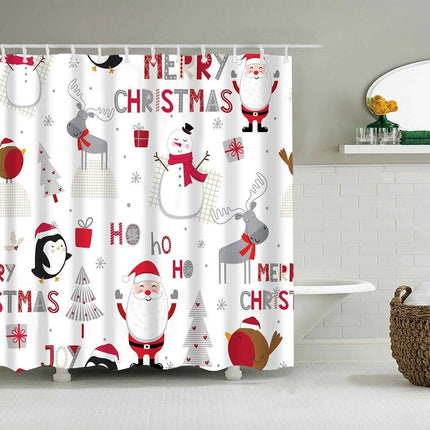 Festive Christmas Shower Curtain Set with Santa and Snowman Designs - Très Elite