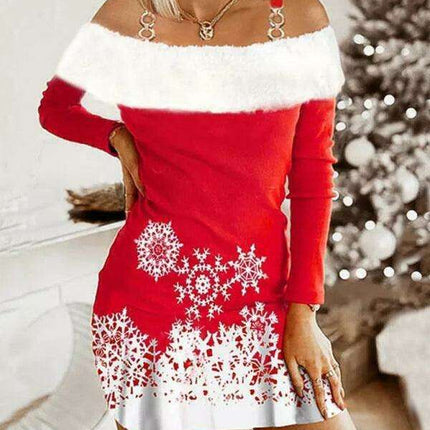 Festive Elegance: Women's Stylish Party Dress with Luxe Faux Fur Details - Très Elite