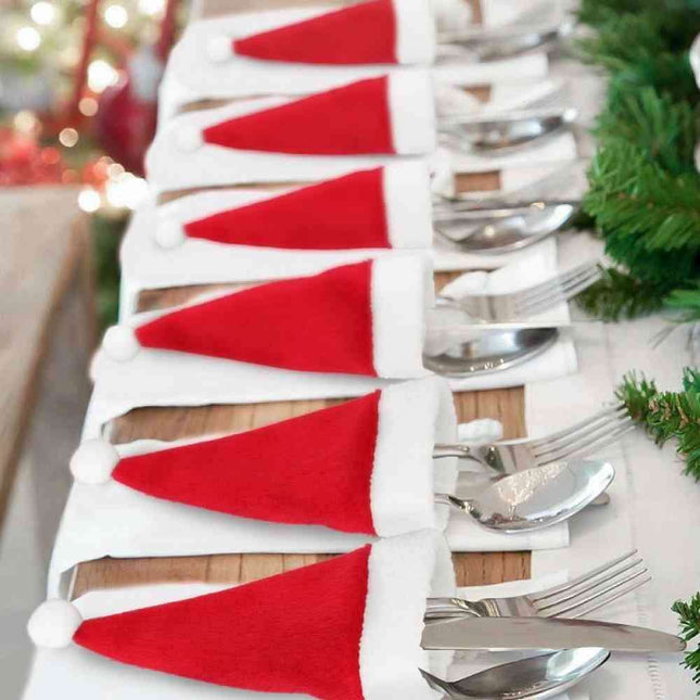 Festive Flannel Santa Hat Cutlery Holders - Complete Set for Holiday Celebrations