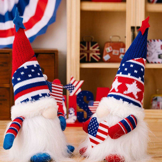 Festive Illuminated Gnome Ensemble for Patriotic Home Decor