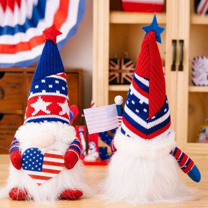 Festive Illuminated Gnome Ensemble for Patriotic Home Decor