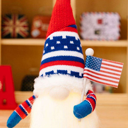 Festive Illuminated Gnome Ensemble for Patriotic Home Decor