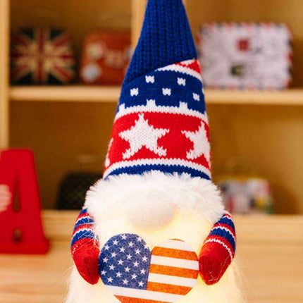 Festive Illuminated Gnome Ensemble for Patriotic Home Decor