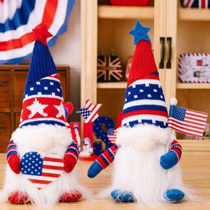 Festive Illuminated Gnome Ensemble for Patriotic Home Decor
