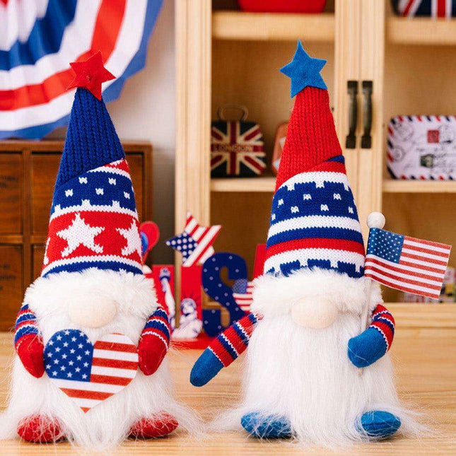 Festive Illuminated Gnome Ensemble for Patriotic Home Decor