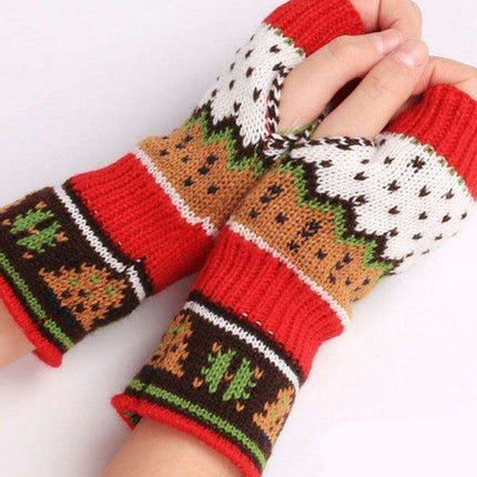 Festive Knit Fingerless Gloves with Adorable Christmas Tree Motif - Warm Winter Hand Accessories - Très Elite