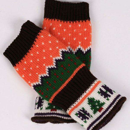 Festive Knit Fingerless Gloves with Adorable Christmas Tree Motif - Warm Winter Hand Accessories - Très Elite