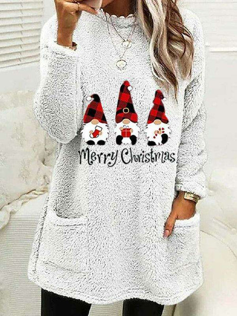 Festive Plush Christmas Sweatshirt for Women with Cozy Pockets