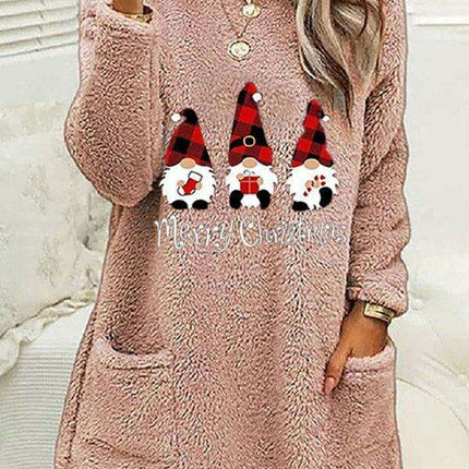Festive Plush Christmas Sweatshirt for Women with Cozy Pockets