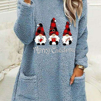 Festive Plush Christmas Sweatshirt for Women with Cozy Pockets