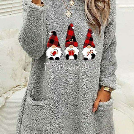 Festive Plush Christmas Sweatshirt for Women with Cozy Pockets