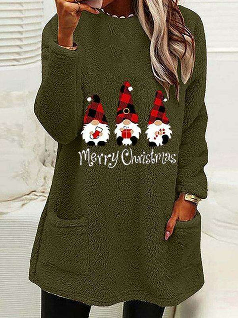 Festive Plush Christmas Sweatshirt for Women with Cozy Pockets
