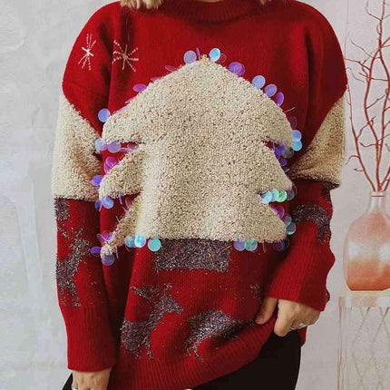 Festive Reindeer and Christmas Tree Knit Pullover