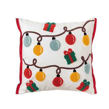 Festive Santa & Snowflake Embroidered Cotton Pillow Cover - Holiday Home Decor Accent