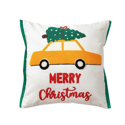 Festive Santa & Snowflake Embroidered Cotton Pillow Cover - Holiday Home Decor Accent