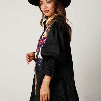 Festive Sparkle Lapel Dress for Holiday Gatherings- Très Elite- Très Elite