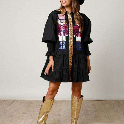 Festive Sparkle Lapel Dress for Holiday Gatherings- Très Elite- Très Elite