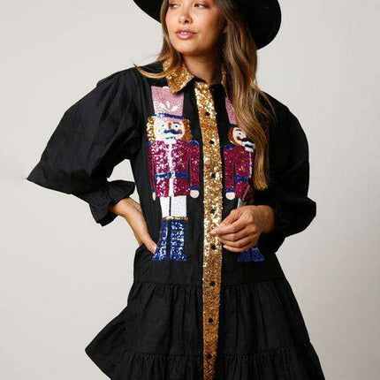 Festive Sparkle Lapel Dress for Holiday Gatherings- Très Elite- Très Elite