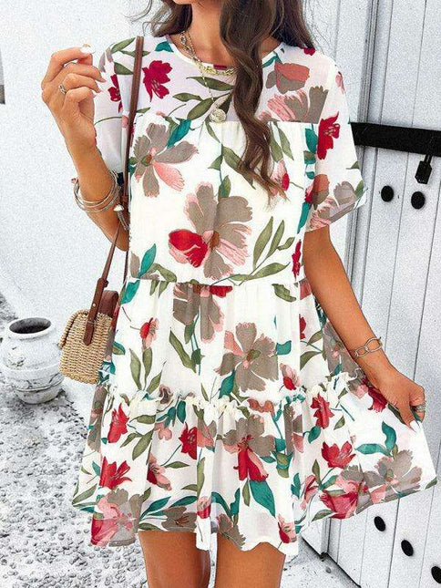 Floral Delight Short-Sleeve Dress: A Stylish Getaway