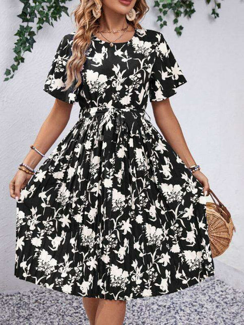 Floral Elegance Midi Dress - Chic Spring-Summer Dress for Women
