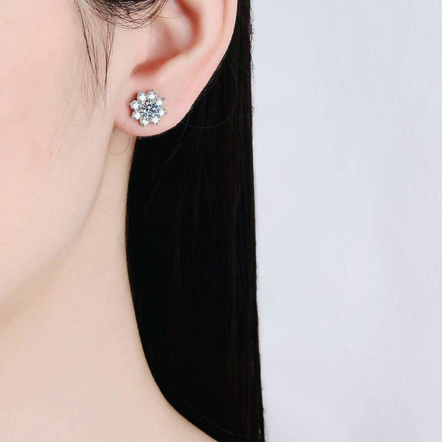 Floral Radiance: 1 Carat Moissanite-Embellished Sterling Silver Earrings
