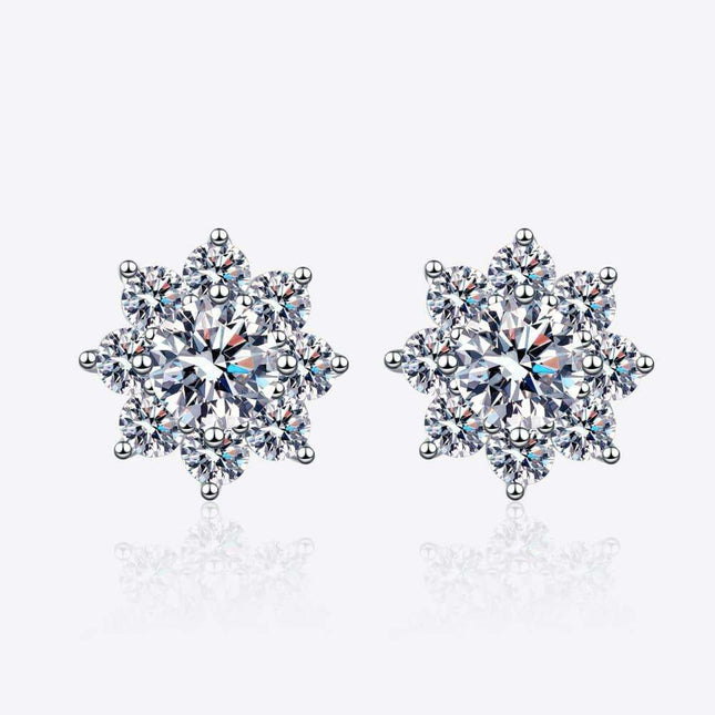 Floral Radiance: 1 Carat Moissanite-Embellished Sterling Silver Earrings