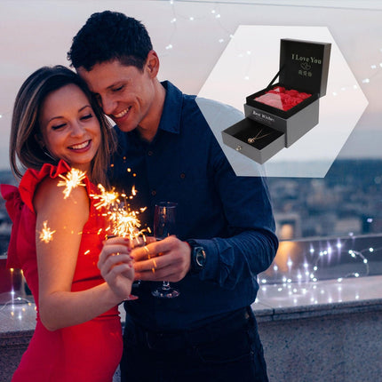 Forever Yours Gift Collection: Preserved Rose with Heartfelt Necklace - Handmade Romantic Treasure for Her