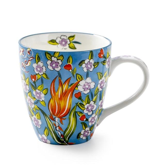 Hand-Painted Ceramic Mug with Cartoon Flower Design