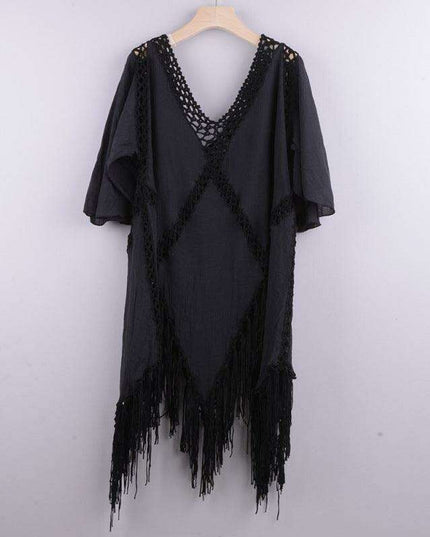 Boho Chic Crochet Fringed Cover-Up | Stylish Poncho for Summer Beach Escapes