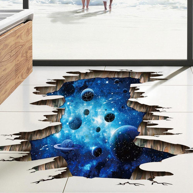 Galactic Depths 3D Dark Blue Floor Decals - Stellar Space Transformation