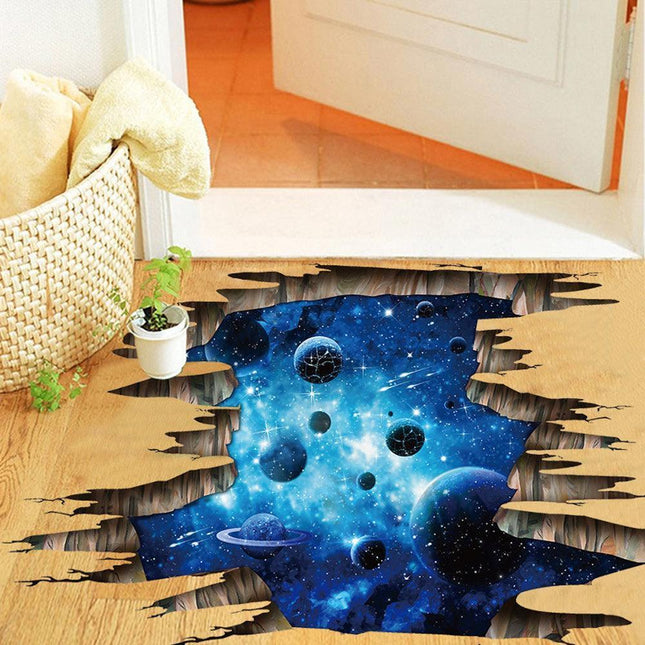 Galactic Depths 3D Dark Blue Floor Decals - Stellar Space Transformation
