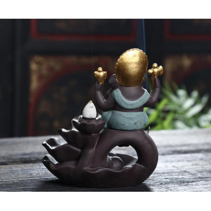 Ganesha Elephant God Tranquility Backflow Incense Holder for Serene Home Atmosphere - Très Elite