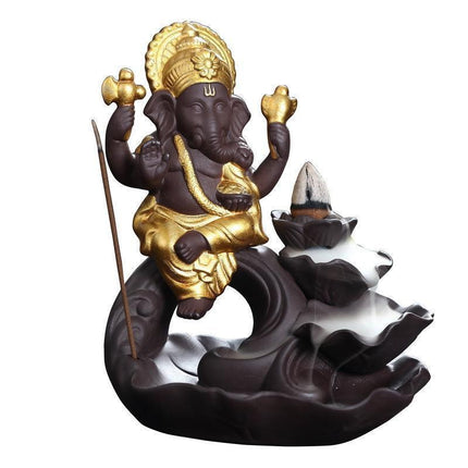 Ganesha Elephant God Tranquility Backflow Incense Holder for Serene Home Atmosphere - Très Elite