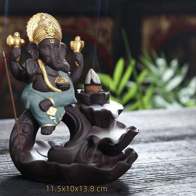 Ganesha Elephant God Tranquility Backflow Incense Holder for Serene Home Atmosphere