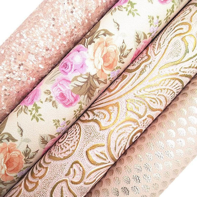 Glamorous Chunky Glitter Peony Pattern Synthetic Leather - Essential for Crafters