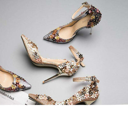 Glamorous Floral Sequin Bridal Heels for Unforgettable Events - Très Elite