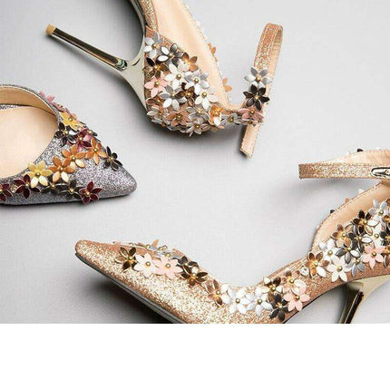 Glamorous Floral Sequin Bridal Heels for Unforgettable Events - Très Elite