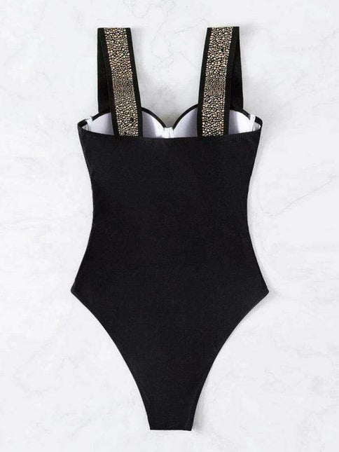 Glamorous Rhinestone-Studded Push-Up One-Piece Swimsuit
