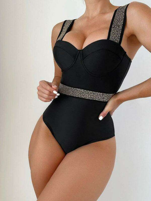 Glamorous Rhinestone-Studded Push-Up One-Piece Swimsuit
