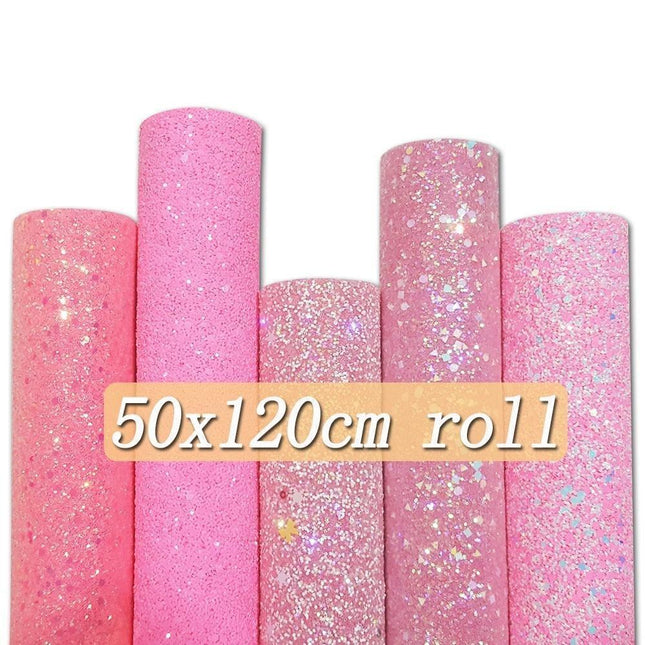 Glamorous Rose Pink Glitter Faux Leather Fabric Roll for Creative Projects