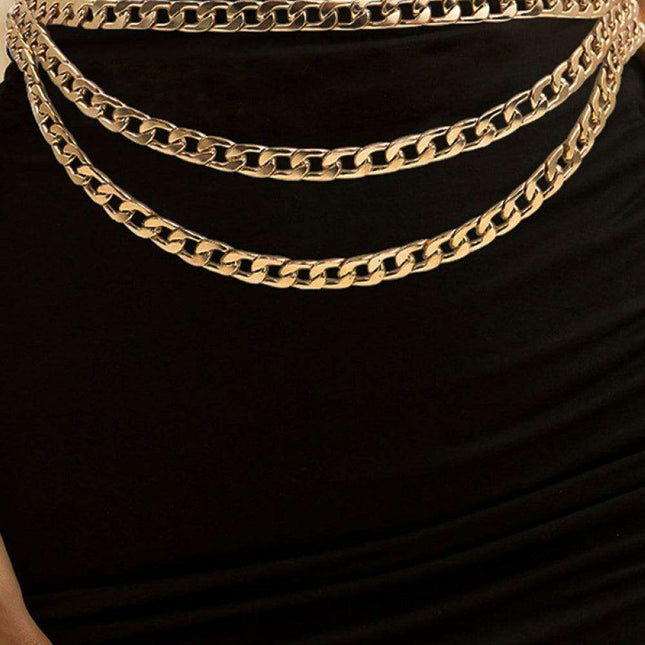 Glamorous Triple-Layered Chain Waist Belt for Striking Style Elegance