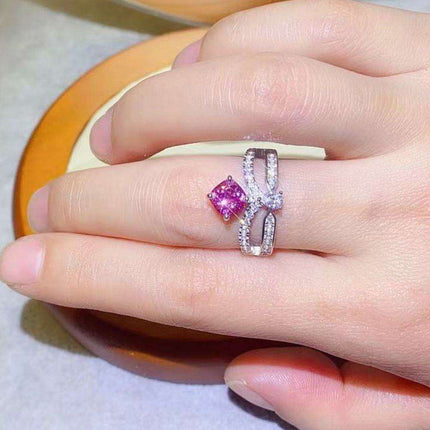 Glistening Moissanite and Zircon Accented Sterling Silver Ring: Timeless Glamour - Très Elite
