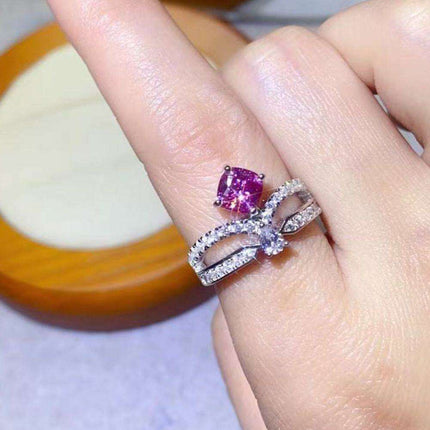 Glistening Moissanite and Zircon Accented Sterling Silver Ring: Timeless Glamour - Très Elite