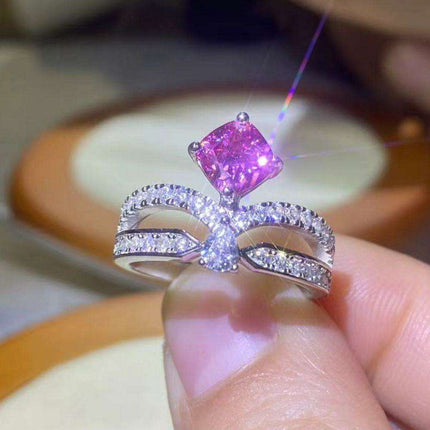 Glistening Moissanite and Zircon Accented Sterling Silver Ring: Timeless Glamour - Très Elite