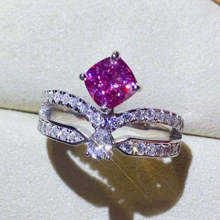 Glistening Moissanite and Zircon Accented Sterling Silver Ring: Timeless Glamour - Très Elite